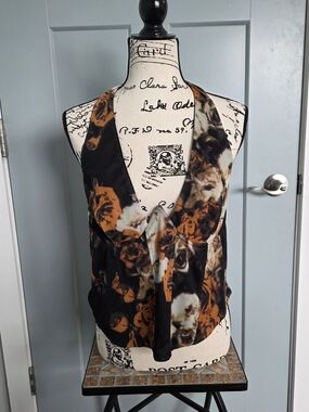 Dark Floral Mesh Halter Corset Top Plus Size 2X 3X Goth Romantic